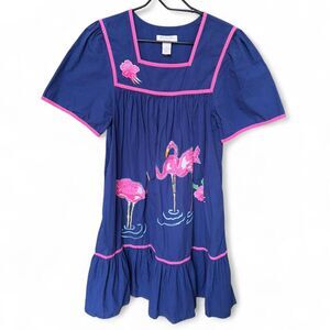 Vintage 90s Bechamel Petites Embroidered Flamingo Babydoll Dress Size PM